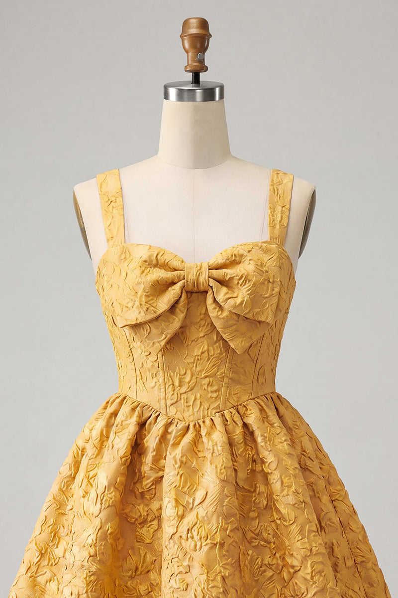 Load image into Gallery viewer, Pink Jacquard A Line Corset Short Cocktail Dress with Bow