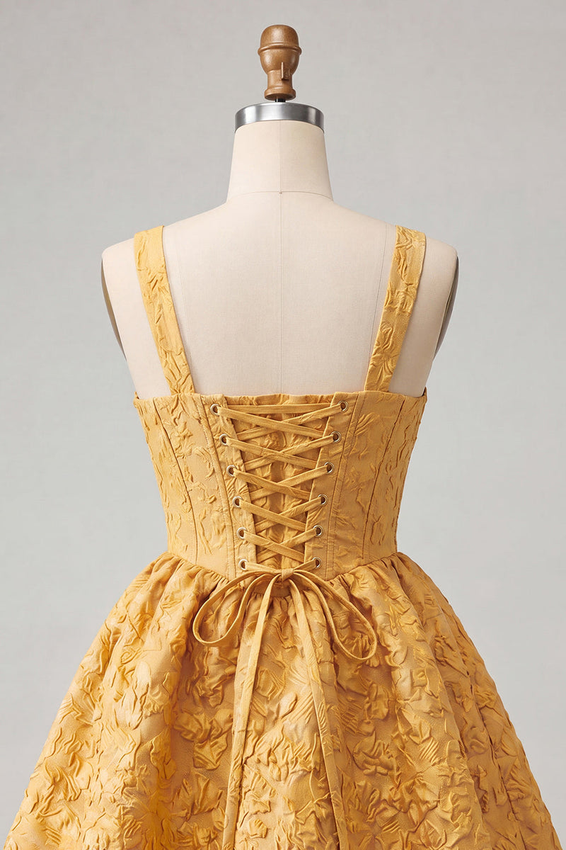 Load image into Gallery viewer, Pink Jacquard A Line Corset Short Cocktail Dress with Bow