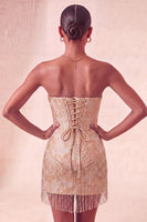 Load image into Gallery viewer, Light Blue Jacquard Tight Short Corset Cocktail Dress with Fringes