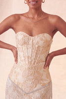 Load image into Gallery viewer, Light Blue Jacquard Tight Short Corset Cocktail Dress with Fringes