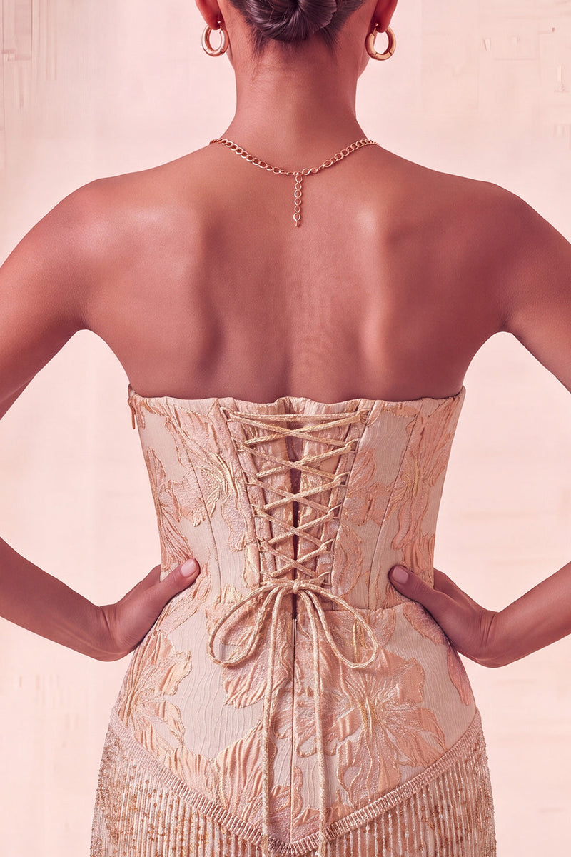 Load image into Gallery viewer, Light Blue Jacquard Tight Short Corset Cocktail Dress with Fringes