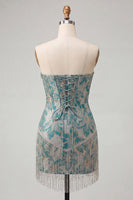 Load image into Gallery viewer, Light Blue Jacquard Tight Short Corset Cocktail Dress with Fringes