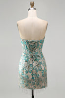 Load image into Gallery viewer, Light Blue Jacquard Tight Short Corset Cocktail Dress with Fringes
