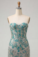 Load image into Gallery viewer, Light Blue Jacquard Tight Short Corset Cocktail Dress with Fringes