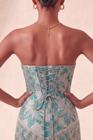 Load image into Gallery viewer, Light Blue Jacquard Tight Short Corset Cocktail Dress with Fringes
