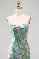 Load image into Gallery viewer, Light Blue Jacquard Tight Short Corset Cocktail Dress with Fringes