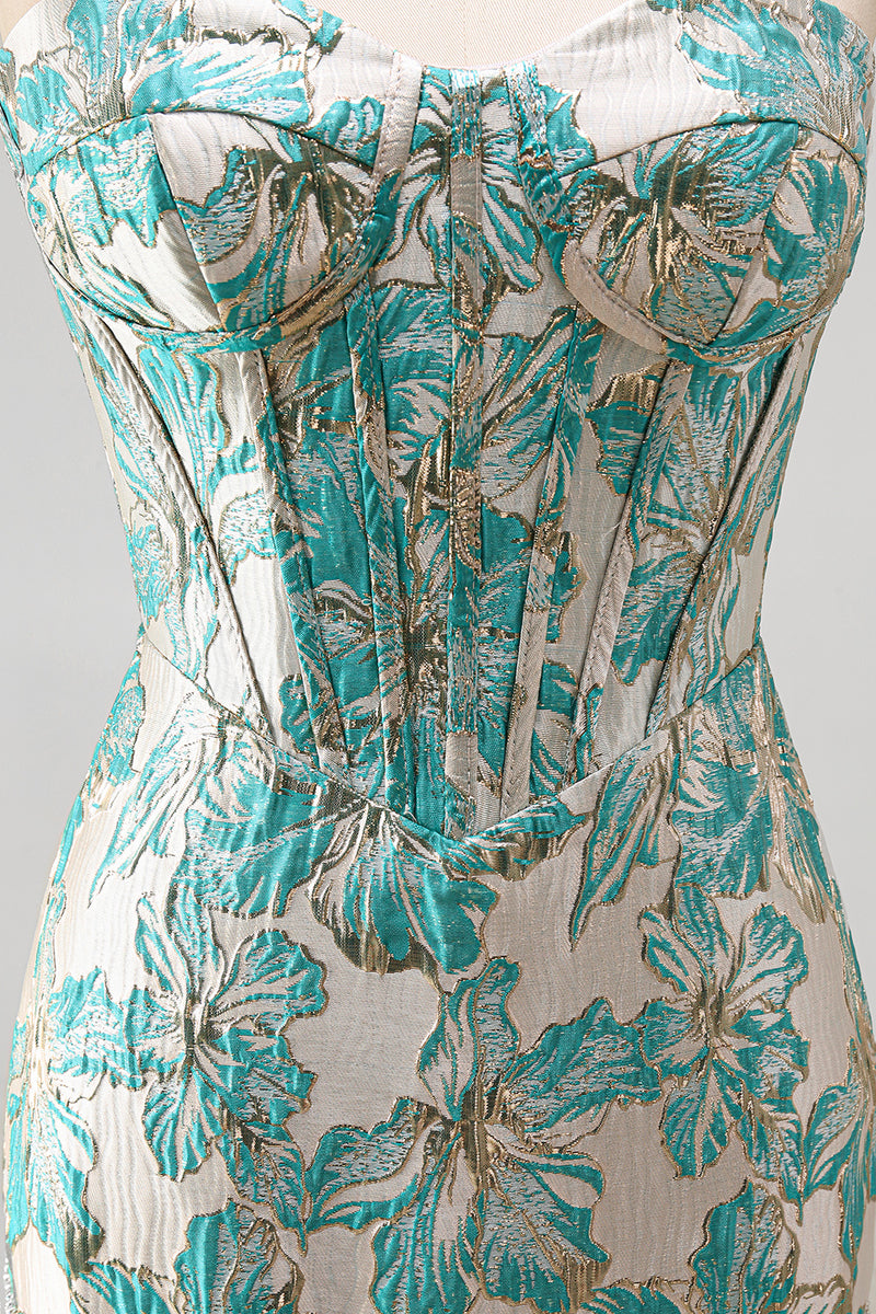 Load image into Gallery viewer, Light Blue Jacquard Tight Short Corset Cocktail Dress with Fringes
