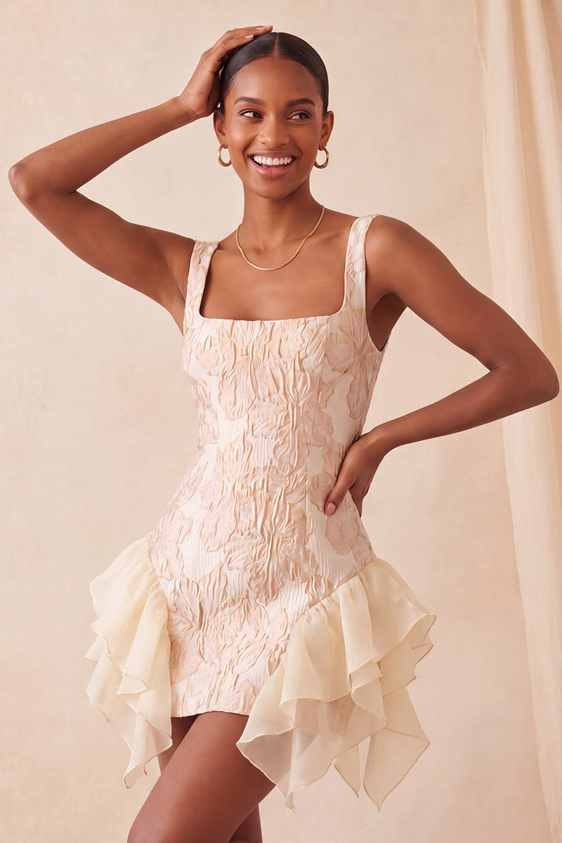 Load image into Gallery viewer, Lake Blue Jacquard Square Neck Tight Short Cocktail Dress with Ruffles