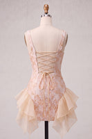 Load image into Gallery viewer, Lake Blue Jacquard Square Neck Tight Short Cocktail Dress with Ruffles