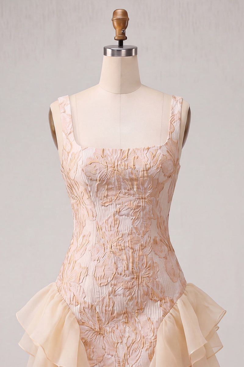 Load image into Gallery viewer, Lake Blue Jacquard Square Neck Tight Short Cocktail Dress with Ruffles