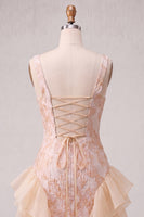 Load image into Gallery viewer, Lake Blue Jacquard Square Neck Tight Short Cocktail Dress with Ruffles