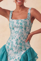 Load image into Gallery viewer, Lake Blue Jacquard Square Neck Tight Short Cocktail Dress with Ruffles