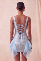 Load image into Gallery viewer, Lake Blue Jacquard Square Neck Tight Short Cocktail Dress with Ruffles
