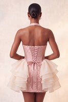 Load image into Gallery viewer, Dusty Sage Jacquard Ruffled Halter Tight Short Cocktail Dress