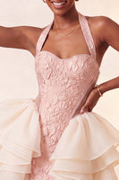 Load image into Gallery viewer, Dusty Sage Jacquard Ruffled Halter Tight Short Cocktail Dress