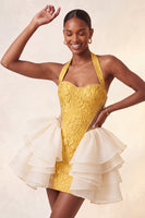 Load image into Gallery viewer, Dusty Sage Jacquard Ruffled Halter Tight Short Cocktail Dress