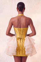 Load image into Gallery viewer, Dusty Sage Jacquard Ruffled Halter Tight Short Cocktail Dress