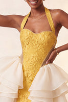 Load image into Gallery viewer, Dusty Sage Jacquard Ruffled Halter Tight Short Cocktail Dress