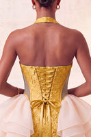 Load image into Gallery viewer, Dusty Sage Jacquard Ruffled Halter Tight Short Cocktail Dress