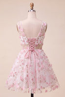 Load image into Gallery viewer, Light Yellow V Neck A Line Short Cocktail Dress with 3D Flowers