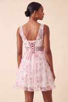 Load image into Gallery viewer, Light Yellow V Neck A Line Short Cocktail Dress with 3D Flowers