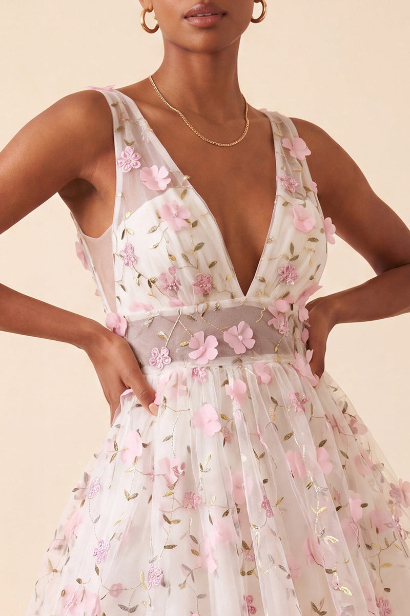 Load image into Gallery viewer, Light Yellow V Neck A Line Short Cocktail Dress with 3D Flowers