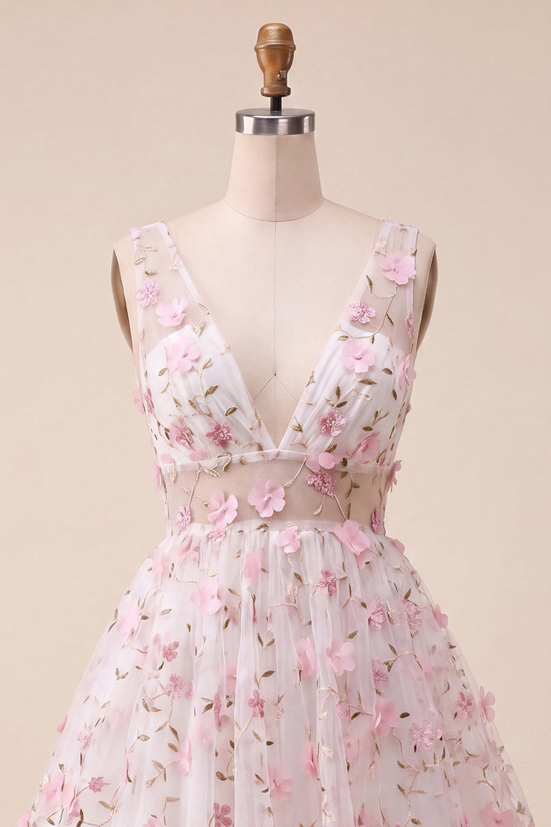 Load image into Gallery viewer, Light Yellow V Neck A Line Short Cocktail Dress with 3D Flowers