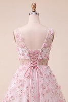 Load image into Gallery viewer, Light Yellow V Neck A Line Short Cocktail Dress with 3D Flowers