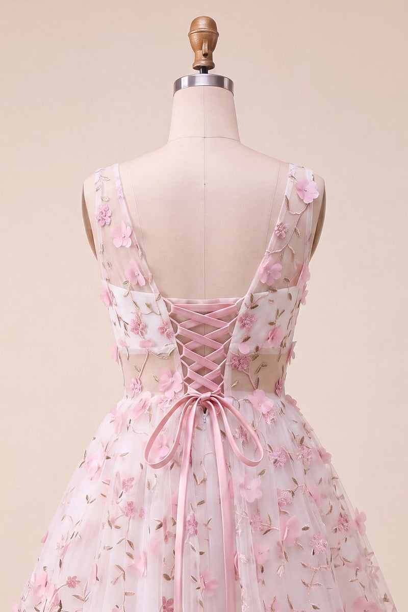 Load image into Gallery viewer, Light Yellow V Neck A Line Short Cocktail Dress with 3D Flowers