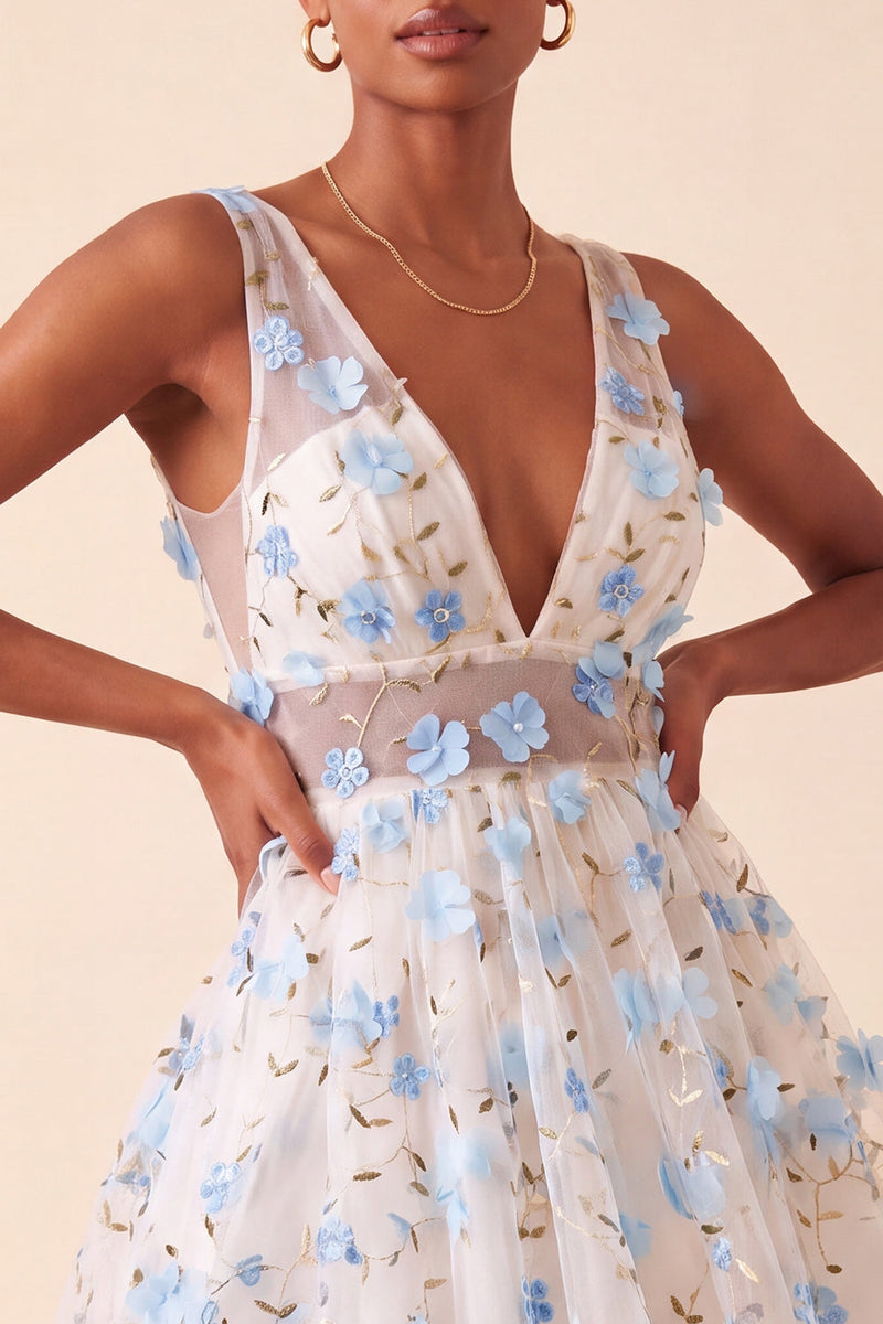 Load image into Gallery viewer, Light Yellow V Neck A Line Short Cocktail Dress with 3D Flowers