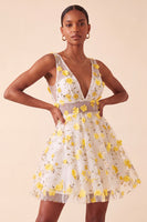 Load image into Gallery viewer, Light Yellow V Neck A Line Short Cocktail Dress with 3D Flowers