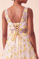 Load image into Gallery viewer, Light Yellow V Neck A Line Short Cocktail Dress with 3D Flowers