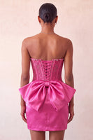 Load image into Gallery viewer, Fuchsia Satin Appliqued Tight Short Corset Cocktail Dress with Bow