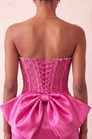 Load image into Gallery viewer, Fuchsia Satin Appliqued Tight Short Corset Cocktail Dress with Bow