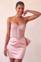 Load image into Gallery viewer, Fuchsia Satin Appliqued Tight Short Corset Cocktail Dress with Bow