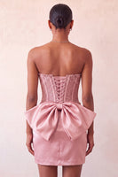 Load image into Gallery viewer, Fuchsia Satin Appliqued Tight Short Corset Cocktail Dress with Bow