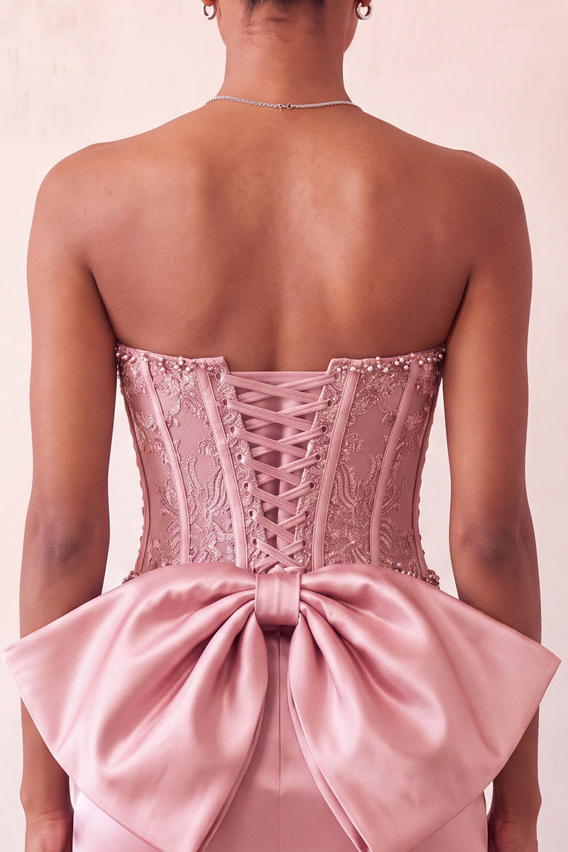 Load image into Gallery viewer, Fuchsia Satin Appliqued Tight Short Corset Cocktail Dress with Bow