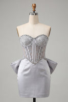 Load image into Gallery viewer, Fuchsia Satin Appliqued Tight Short Corset Cocktail Dress with Bow
