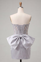 Load image into Gallery viewer, Fuchsia Satin Appliqued Tight Short Corset Cocktail Dress with Bow