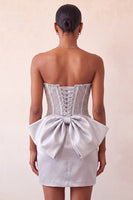 Load image into Gallery viewer, Fuchsia Satin Appliqued Tight Short Corset Cocktail Dress with Bow