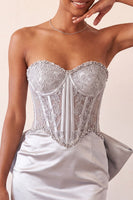 Load image into Gallery viewer, Fuchsia Satin Appliqued Tight Short Corset Cocktail Dress with Bow