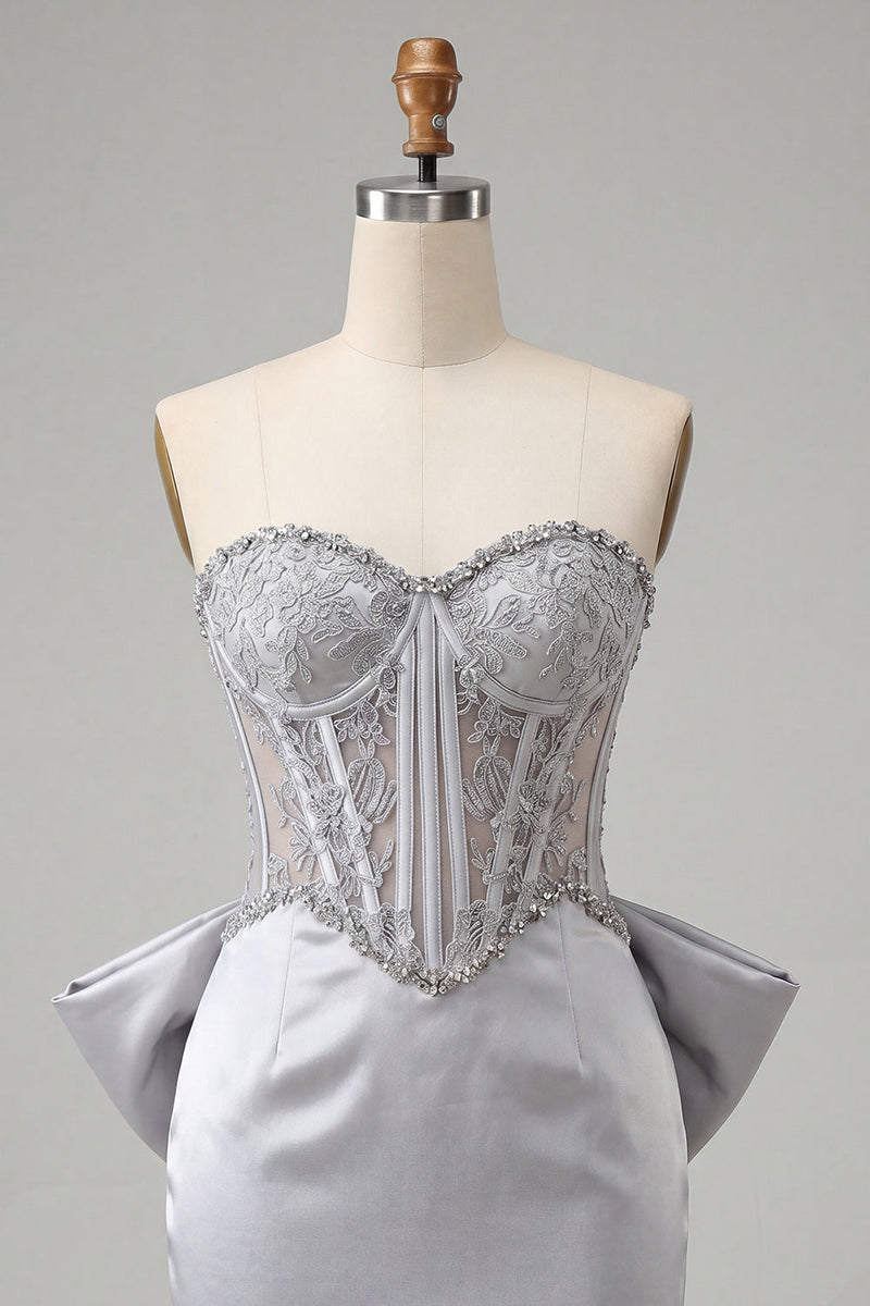 Load image into Gallery viewer, Fuchsia Satin Appliqued Tight Short Corset Cocktail Dress with Bow