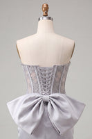 Load image into Gallery viewer, Fuchsia Satin Appliqued Tight Short Corset Cocktail Dress with Bow