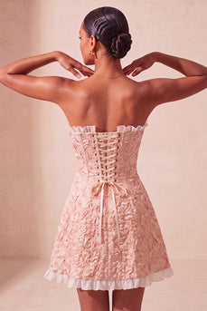 Blush Jacquard Ruffled Sweetheart A-Line Short Cocktail Dress