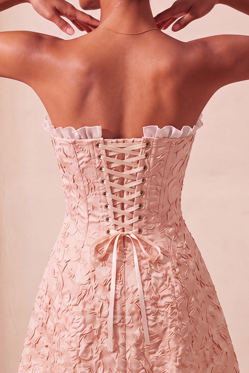 Load image into Gallery viewer, Blush Jacquard Ruffled Sweetheart A-Line Short Cocktail Dress
