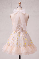 Load image into Gallery viewer, Floral Light Pink Corset Ruffled Halter A Line Short Cocktail Dress