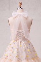 Load image into Gallery viewer, Floral Light Pink Corset Ruffled Halter A Line Short Cocktail Dress