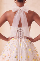 Load image into Gallery viewer, Floral Light Pink Corset Ruffled Halter A Line Short Cocktail Dress