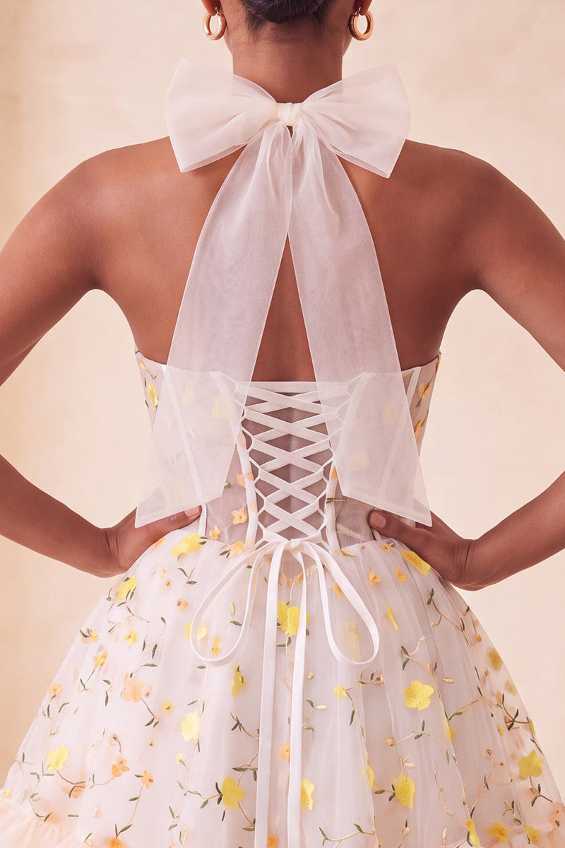 Load image into Gallery viewer, Floral Light Pink Corset Ruffled Halter A Line Short Cocktail Dress