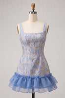 Load image into Gallery viewer, Champagne Jacquard Corset Ruffled A-Line Short Cocktail Dress